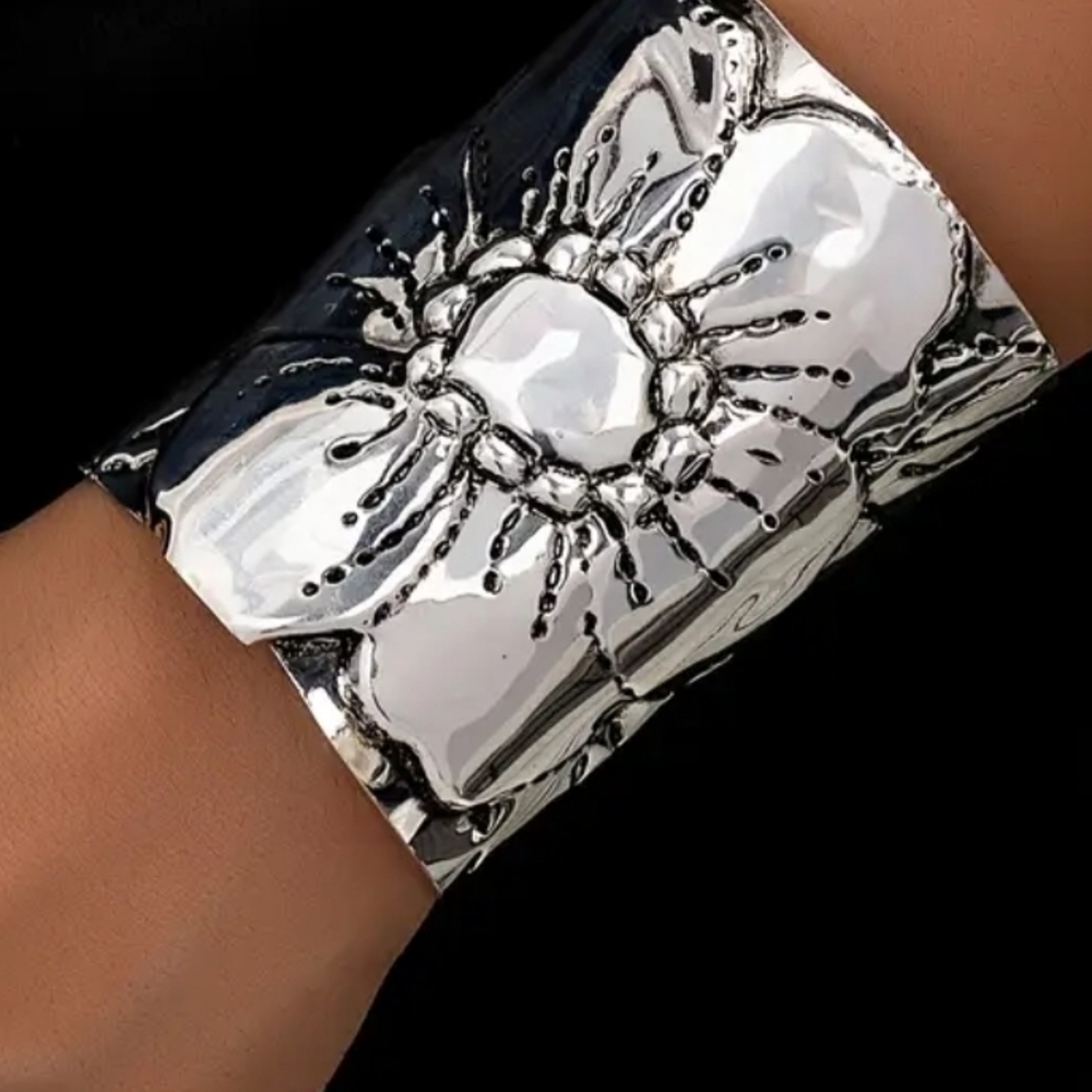 Silver Floral Cuff Bracelet